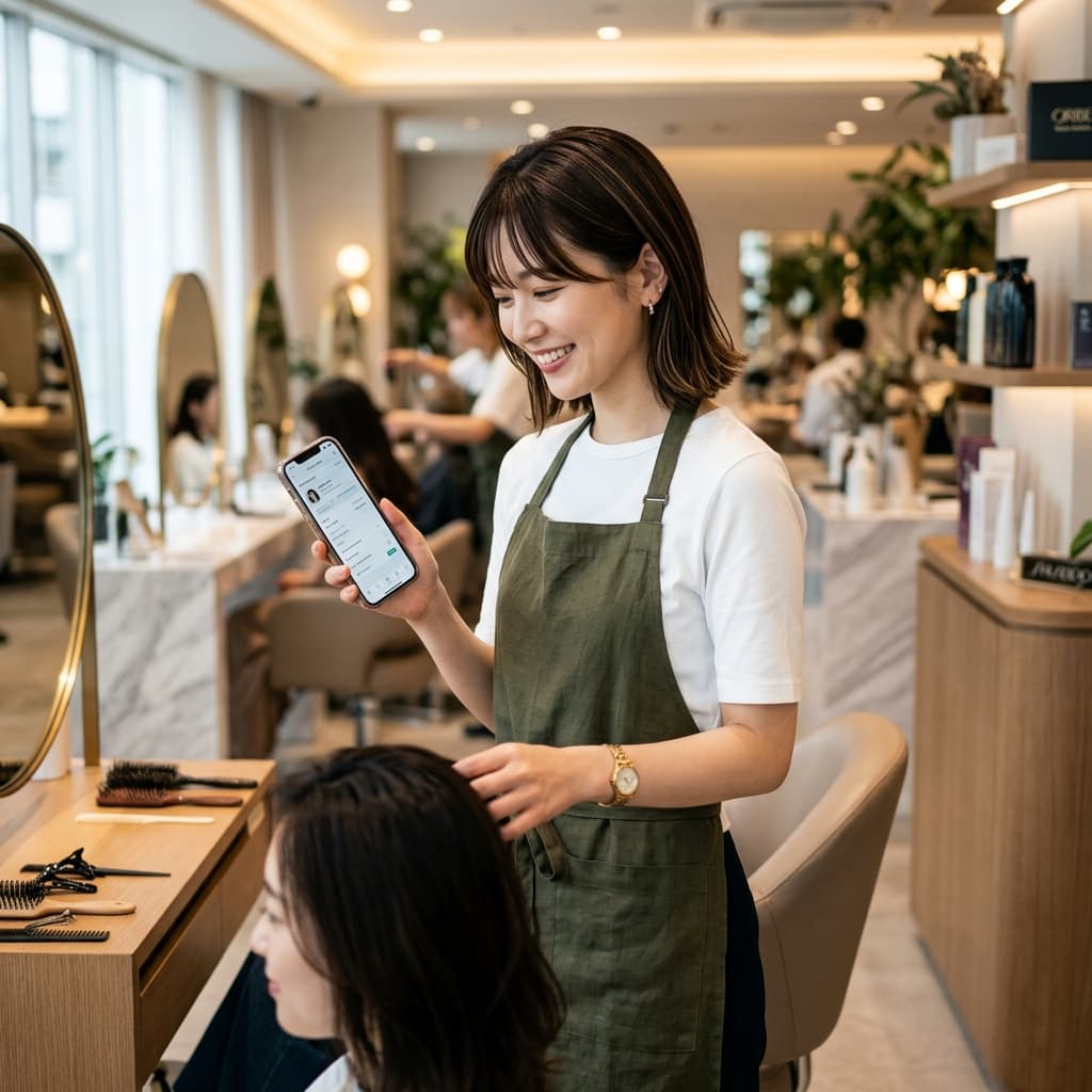 Modern minimalist hair salon with professional stylist